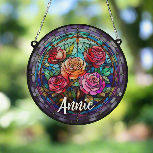 Roses Personalised Stained Glass Effect Suncatcher